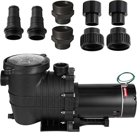 Pool Pump 1.5 HP, Dual Voltage 110/220 V Swimming Pool Pump 6500 GPH in/Above Ground Pool Pumps 1100 W Powerful Self Priming Pump for Residential/Commercial Pools, Spas and Hot Tubs
