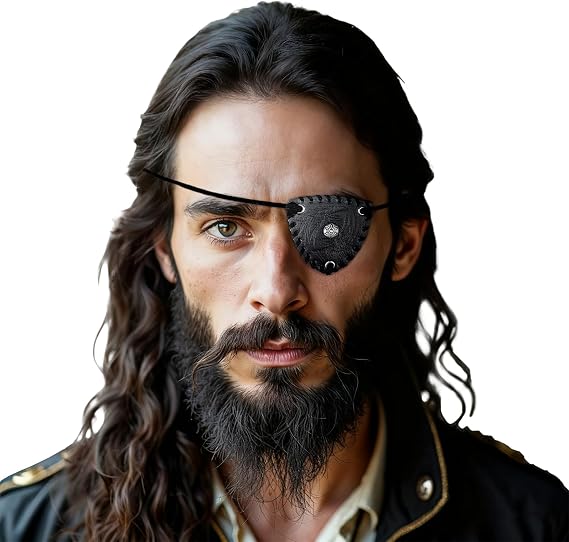HiiFeuer Medieval Embossed Pirate Eye Patch, Vintage Faux Leather Eye Mask Viking Accessories, Renaissance Eye Cover Cosplay