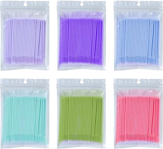 600 Pcs Micro Applicator Brushes, 6 Colours Disposable Micro Brushes, 9.5cm Bendable Head Eyelash Extension Applicators for Makeup, Eyebrow, Nail Art & Beauty