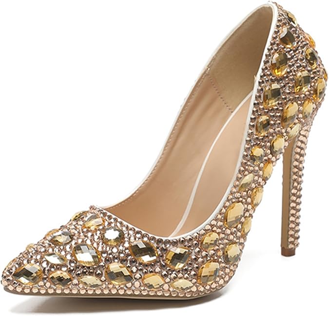 Minishion Rhinestone Wedding Shoes for Women Slip on Party Evening Pumps