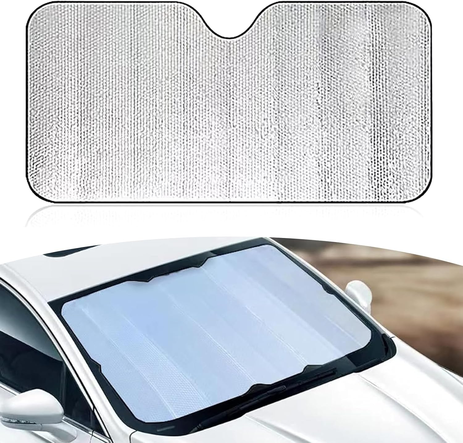 1 PC Car Front Sunshade, 55.11 x 27.55 Thickened Environmentally Friendly Insulated Reflective Foam Cotton Windshield Sunshade, Interior Protection Accessories, for Most Cars, SUVs Silver