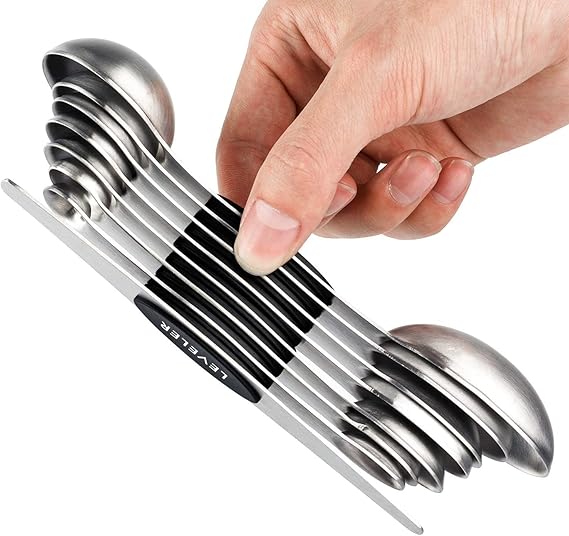 Magnetic Measuring Spoons Set Stainless Steel Double Sided Measuring Spoons Set Interlocking Teaspoons Tablespoons for Measuring Dry and Liquid Ingredients 8 Pieces