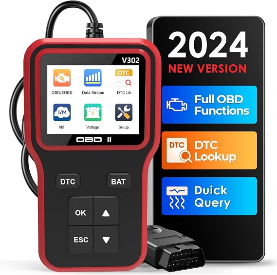 OBD2 Diagnostic Tool V302 OBDII Diagnostic Tool with Full OBD2 Functions Engine Fault Code Reader Car Diagnostic Device Scanner CAN Diagnostic Tool for All OBD II Protocol Cars