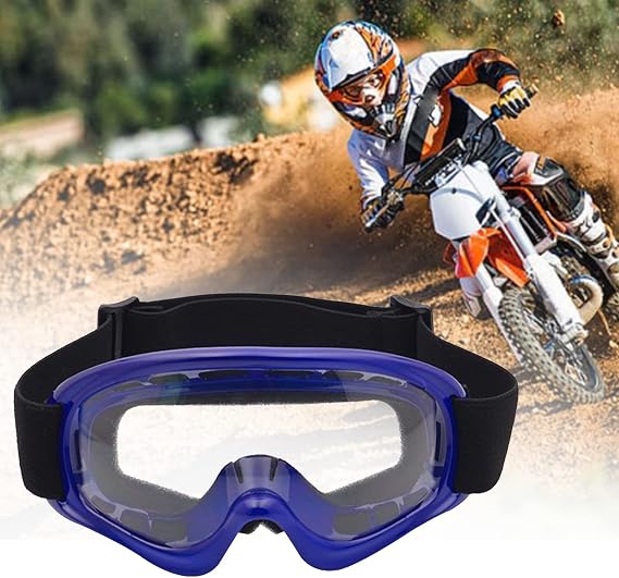 Kids Dirt Bike Goggles Impact-Resistant Adjustable Child Youth ATV Motorcycle Off-Road Riding Motocross Racing Cycling Goggles Glasses for Boys & Girls (Blue)