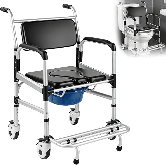 Shower Chair for Seniors,Bedside Commode Wheelchair with Wheels