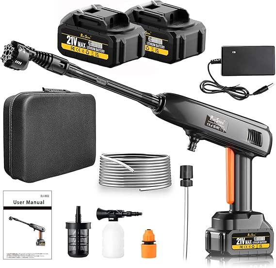 Portable Cordless Pressure Washer - 2 Pack Batteries 1200PSI 336l/h Cordless Power Washer Battery Operated with 6-in-1 Nozzle, Adjustable Foam Cannon for Car Garden