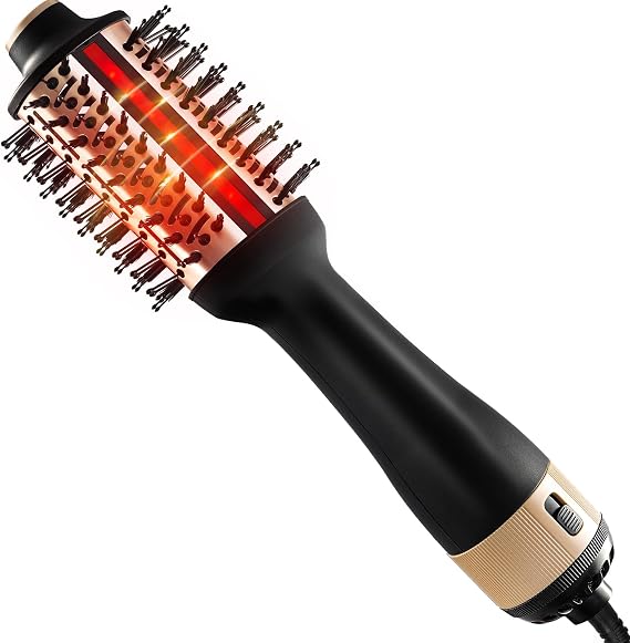 HIPPIH Infrared Blow Dryer Brush - 4 in 1 Hair Dryer Brush for Anti-frizz Drying & Styling, Negative Ionic Women Blowout Hot-Air Hair Brushes with Oval Barrel for Smooth, Salon-Style Volume