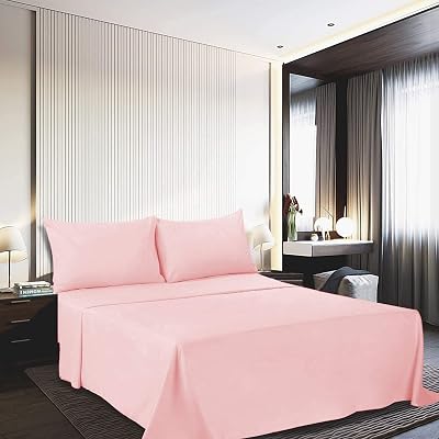 4 Piece PremiumFitted Bed Sheet Sets Twin Size | Light Pink 100% Natural Cotton 600 - Thread Counts All Around Elastic Up to 12 Deep Pocket Soft & Silky Comfortable Bedding Set