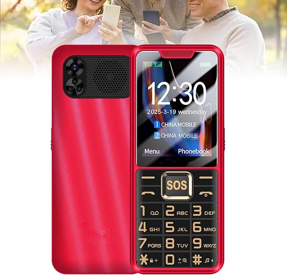 4G Basic Cell Phone for Elderly - Big Buttons, SOS Emergency Key, 2.4 Inch Display, Dual SIM, Photo/Video/Audio Recording, MP3, FM Speaker, Torch,SOS Button,Red