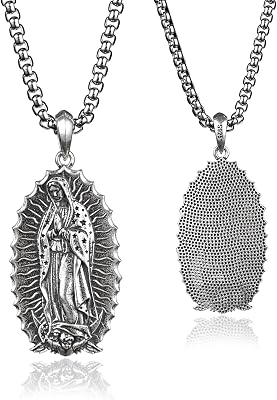 BGCOPPER Sterling Silver Saint BenedictVirgin MarySacred Heart of Jesus Pendant Necklace for Men Women, St Benedict MedalLady of GuadalupeJesus Necklace Religious Christmas Gift