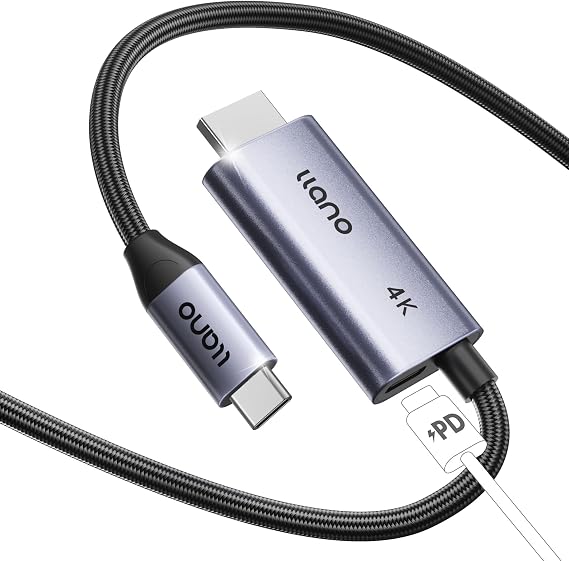 llano USB C to HDMI Cable with 100W PD Charging, 4K@60Hz 2-in-1 Unidirectional Adapter Thunderbolt 5/4/3 Compatible, for MacBook, iPhone 17 Pro Max, Steam Deck, Switch 2, iPad (5ft (1.5m))