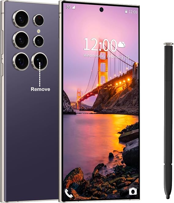 I24 Ultra Unlocked Phone,Built in Pen The Phone,Smartphone Battery 6800mAh 6.8" HD Screen,Android 14 16+512GB with 128GB Memory Card Cell Phone,5G/Face ID/Fingerprint Lock/GPS (Deep Purple, 16+512GB)