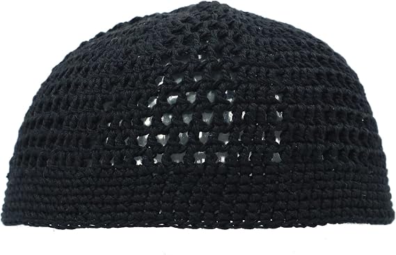 TheKufi Black Tight & Loose Weave Mix Crocheted Comfortable Cotton Muslim Kufi Topi Skull Prayer Cap