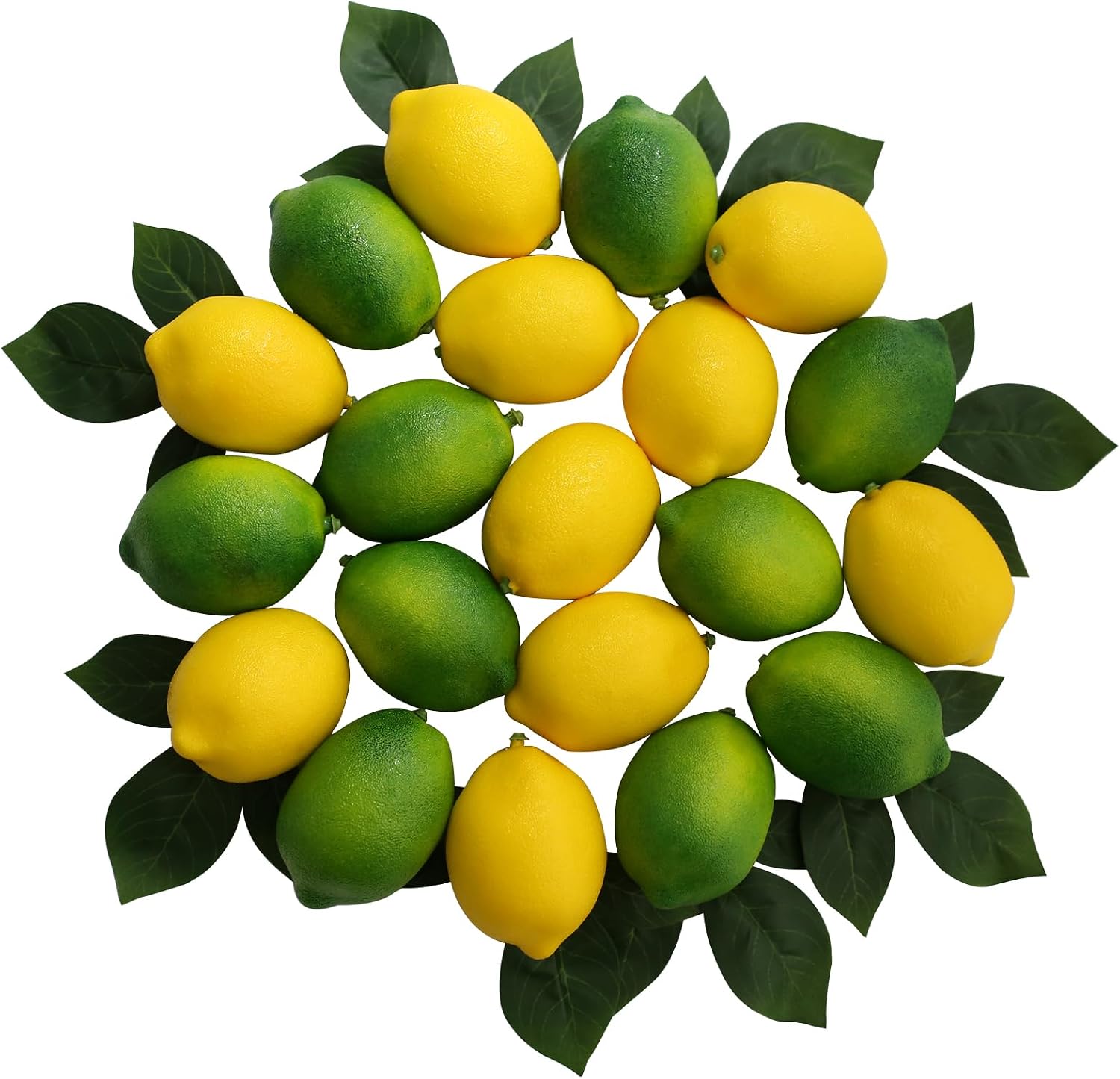 Artificial Lemons Limes 20 Fake Lemon Decor with 25 Lifelike Leaves Realistic Artificial Fruits for Lemon Party Decor,Kitchen Display,Fake Lemons with Lime Simulation for Home Centerpieces