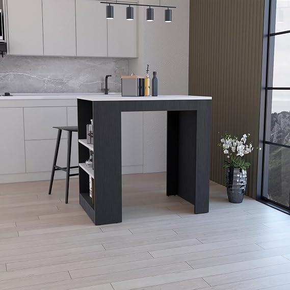 Kitchen Island & Kitchen Bar Table with 3-Side Shelves, Marble