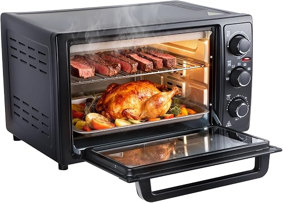 Electric Mini Oven 32L,Convection Oven Countertop 1500W Electric Cooker & Grill Adjustable 0-230℃ Temperature Control Multiple Heating Modes Two-layer Baking 60-Minute Timer Easy to Clean UK