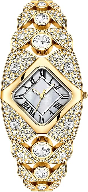 BESTKANG Elegant Women's Luxury Watch Rhombic Square Rhinestone Bracelet Roman Numerals Dial Quartz Watch Ladies Dress Analog Wrist Watches for Women