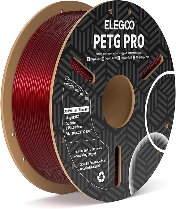 ELEGOO PETG PRO Filament 1.75mm Burgundy Red Translucent, Tough 3D Printer Filament Dimensional Accuracy +/- 0.02 mm, 1kg Cardboard Spool(2.2lbs) Fits for Most FDM 3D Printers