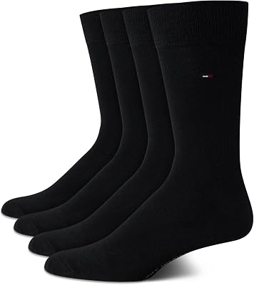 Tommy Hilfiger Mens Dress Socks - 4 Pack Lightweight Cotton Blend Everyday Crew Work Socks for Men for Casual & Formal Wear