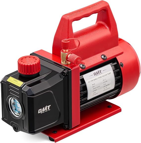 Orion Motor Tech Vacuum Pump, 4.5 cfm 1/3 hp HVAC Single Stage Vacuum Pump for R12 R22 R134a R410a R502, Auto AC Vacuum Pump Kit for Automotive Air Conditioner Resin Degassing & More