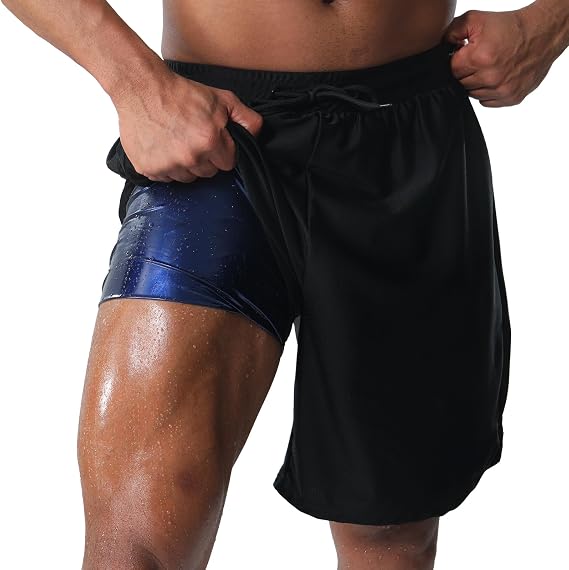 Men's Sauna Shorts Compression Sweat Short Pants Workout Athletic Bottom Slimming Body Shaper with Pockets Gym Sport