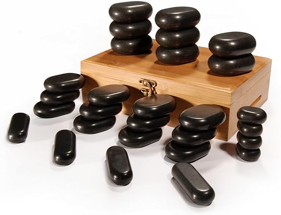 Master Massage 28 Piece Essential Hot Stone Massage Stone Set Kit Package for Professional or Home Spa Stone Therapy, Healing, Pain Relief-Basalt Rock