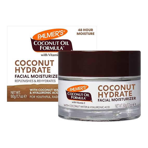 Palmer's Facial Moisturizer, Coconut Oil Formula with Coconut Water, 1.7 Oz | Replenishing & Rehydrating Face Cream with Hyaluronic Acid, 48hr Moisture for Healthy Looking Glow, Dermatologist Approved