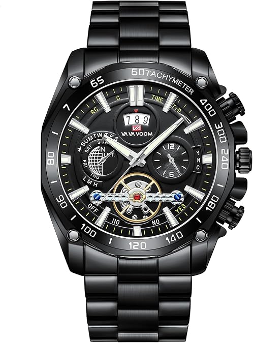 Men's Automatic Mechanical Watch Fashion Business Waterproof Men's Watch Casual Men's Stainless Steel Luminous Function Watch, Tourbillon Appearance Design Quartz Watch