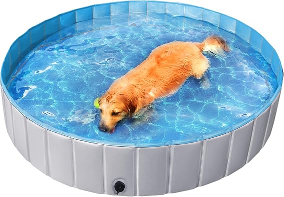 Yaheetech Foldable Dog Pool 63" with Drain Valve - Collapsible Pet Wading Pool for Medium to Large Dogs, Easy Setup & Storage, XXL
