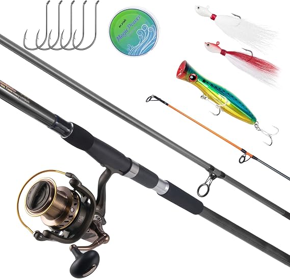 Dr.Fish Surf Fishing Rod and Reel Combos Saltwater Fishing Gear Set 12ft Surf Rod 10000 Reel Offshore Inshore Casting Pole Beach Casting Spinning Pole Kit Equipment Set Striper Pompano Flounder