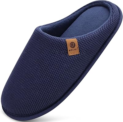 ONCAI Mens House Slippers, Cushion Memory Foam Shake Fleece and Man House Shoes with Faux Fur Lining and Indoor Outdoor Rubber Soles US Size 7-15