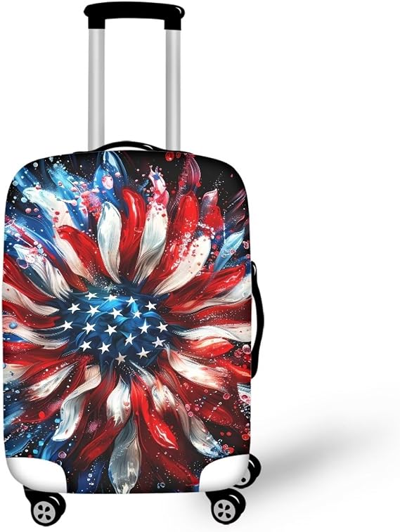 America Flag Flowers Luggage Protector Suitcase Cover Protector Anti Scratch Dirt Luggage Covers, Luggages Wraps for Suitcase Luggages Sleeve Fits 18"-32"
