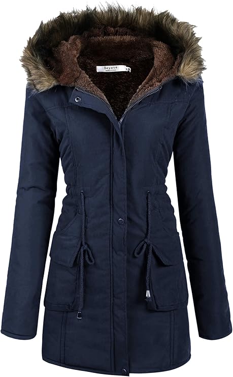 Beyove Womens Winter Coats Jacket Removable Hood Warm Faux Fur Lined Thicken Parka with Pockets Windproof Outerwear