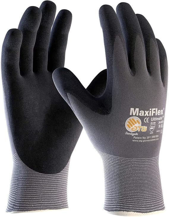 MaxiFlex 34-874 Maximum Breathability Comfort and Durability-Handling Nitrile Coated Gloves, Black