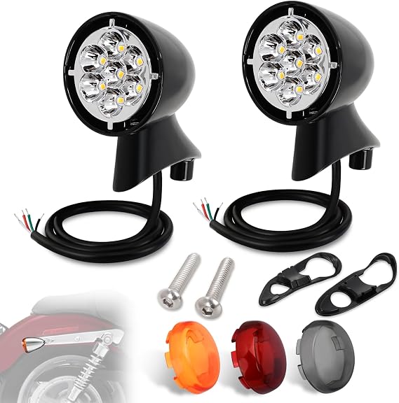 LED Front Turn Signal Lamp Kit,Running Light/directional indicator for Harley Davidson 2015-2024 Road Glide,Amber Light w/Red/Orange/Smoke Lens,Gloss Black Bullet-Style