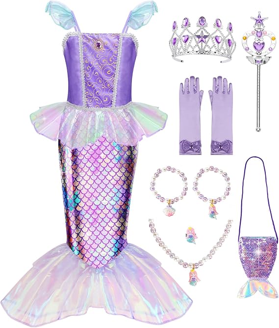 Meland Mermaid Dress for Girls Age 3-10, Princess Dress Up Costume Toy Gift