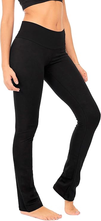 DEAR SPARKLE Bootcut Leggings for Women | Slim Look Bootleg Opaque Yoga Pants w Pocket + Plus Size (C5)