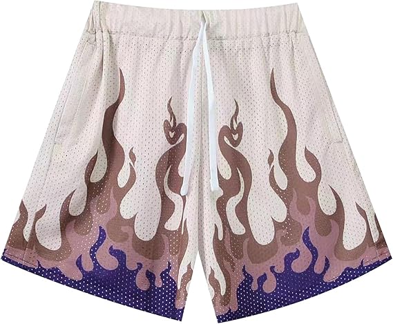 DIOTSR Mens Flame Graphic Basketball Shorts Cool Retro Running Athletic Shorts Drawstring Waist Casual Track Shorts