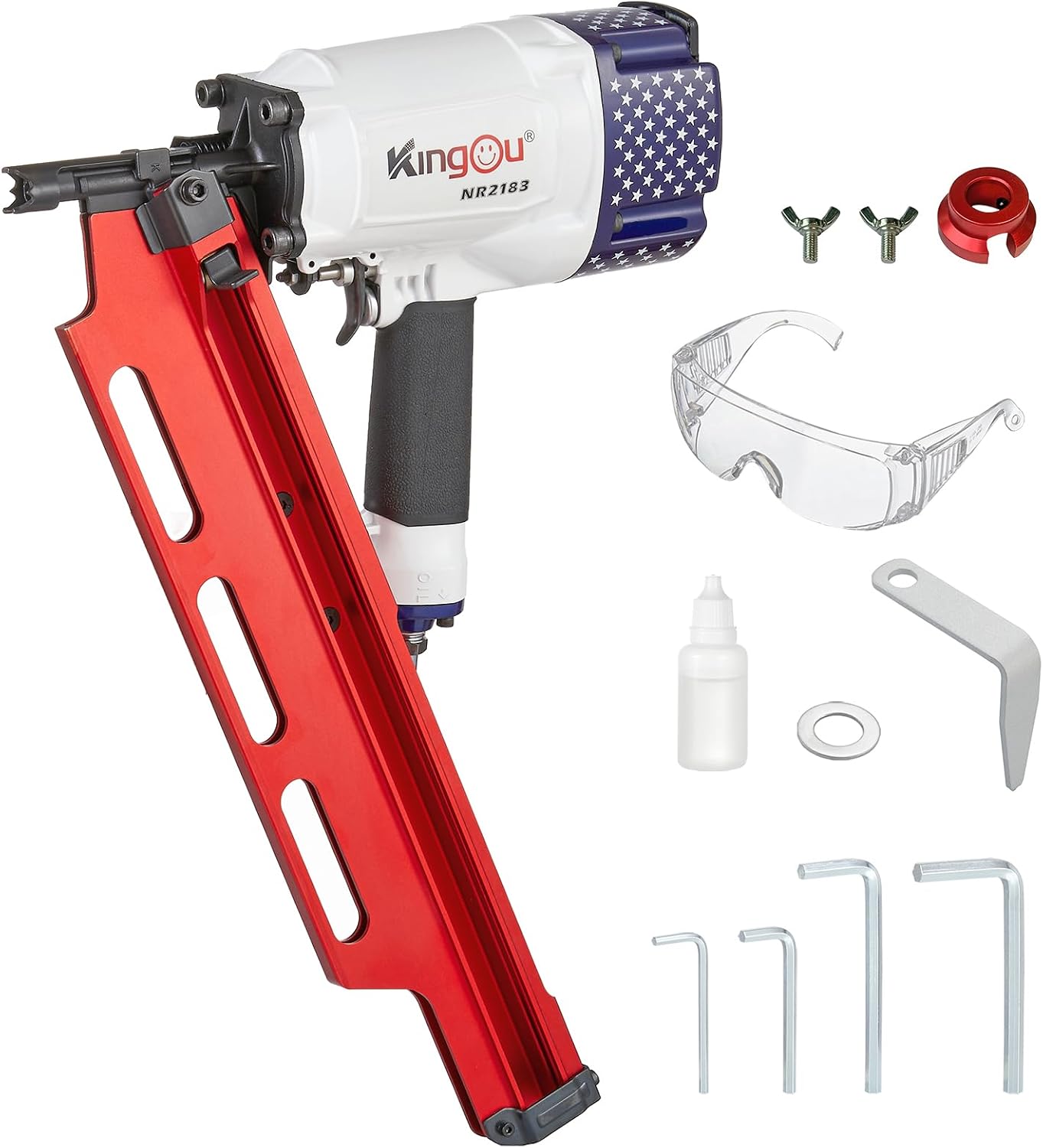 KingOu Mexican Style NR2183 21 Degree Aluminum Magazine Framing nail gun, Pneumatic Framing Nailer, 2-Inch up to 3-1/4-Inch Plastic Collated Full Head Framing Nails, Framing, Wooden House Building
