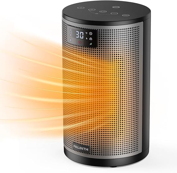 PALINTH Electric Heater 1500W Space Silent Heaters for Home Low Energy, 4 Modes Portable Ceramic Fan Heater with Thermostat, Overheat & Tip Over Protection, 8H Timer, for Bedroom Indoor Use