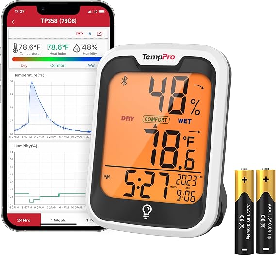 TempPro TempAir Bluetooth Thermometer for Room Temperature with Clock