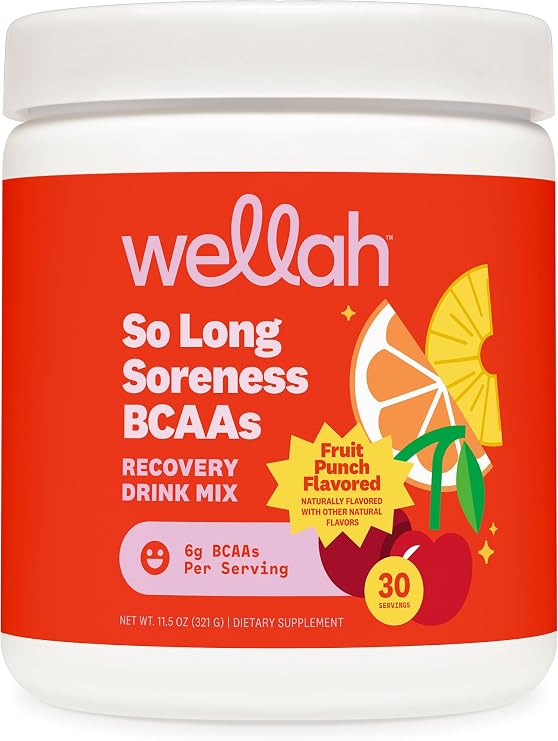 Wellah BCAAs (Fruit Punch Flavored) 30 Servings - BCAA Powder with Hydration Complex