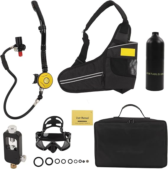 DIDEEP 1L Mini Scuba Diving Tank Pressure Relief Valve Kit with Diving Goggles Strap Bag Refill Adapter