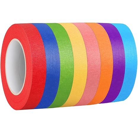 BFHKXW Colored Masking Tape 1 Inch Wide - 8 Rolls Colorful Masking Tape - 1312 Feet x 1 Inch Painters Tape - Vibrant Rainbow Colored Teachers Tape - Great for Art, Labeling & Classroom Decorations