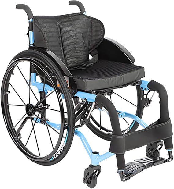 Manual Wheelchair for Adult, Ultra-Light Aluminum Alloy Transport Wheelchairs with Anti-Tipper, Portable All-Terrain Sports Leisure Wheelchair Folding Self-Propelled Manual Wheelchair for Disabled,Blu