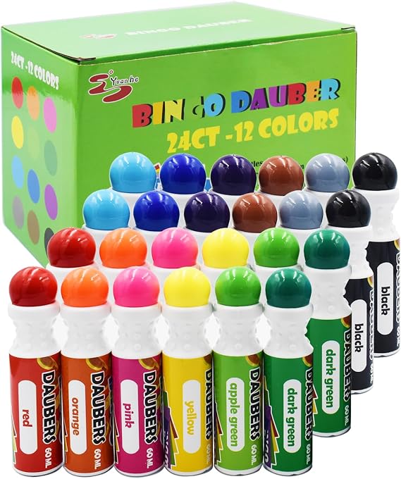 Yuanhe Bingo Daubers Dot Markers - Mixed Colors Set of 24 Pack-12Colors