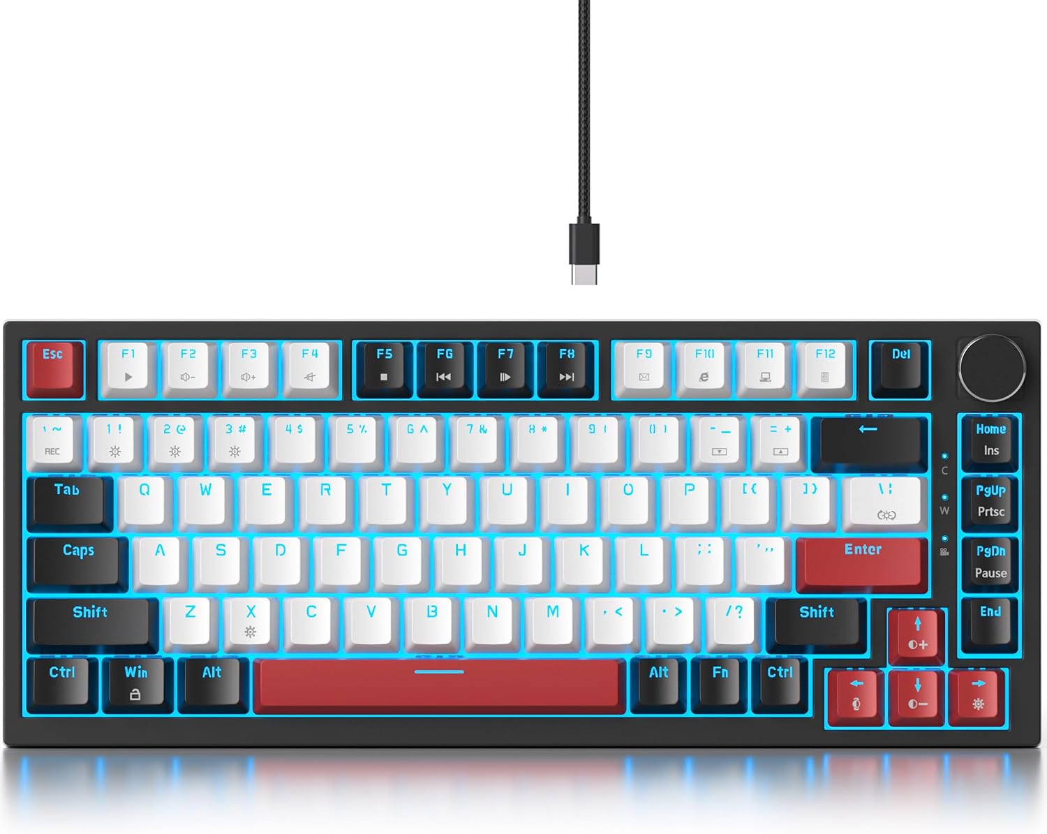 Guffercty kred 75% Mechanical Keyboard with Knob Gasket Mouse Wired TKL Gaming Keyboard 75% Hot Swappable Programmable for Windows Laptop PC Gamer 82 White