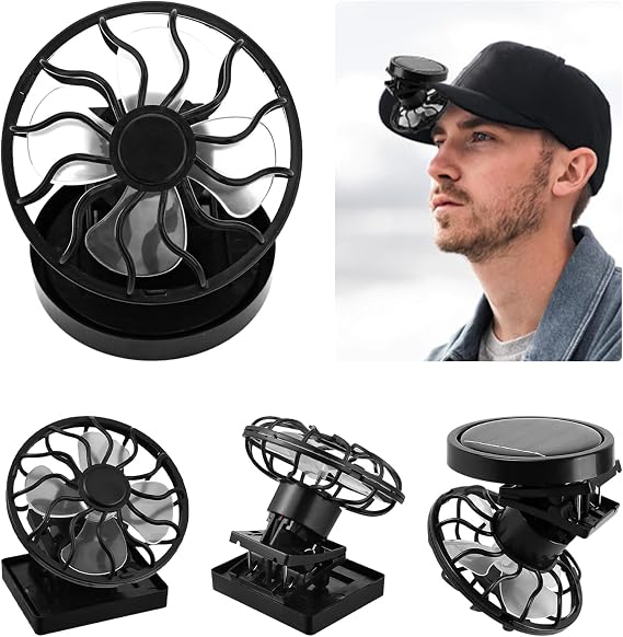 4Pc Clip-on Cap Mini Solar Fan, Portable Handsfree Cooling Fan, Solar Powered, Outdoor Hat Accessories, 73mm, Black
