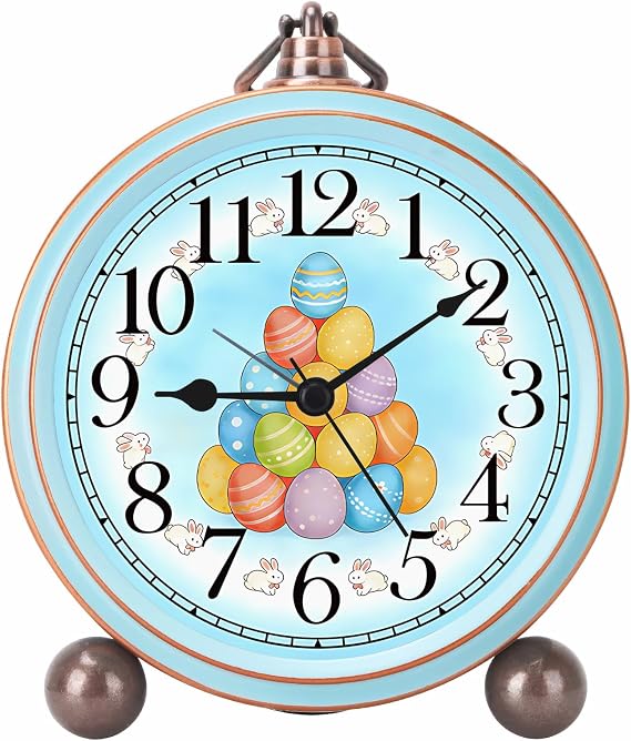 Maxspace 5.2in Cute Easter Egg Alarm Clock, Silent Non-Ticking Blue Analog Clock & Battery Operated Table Clocks with HD Glass, Bunny Desk Clock Decor for Bedroom Living Room (Blue - Easter Egg)