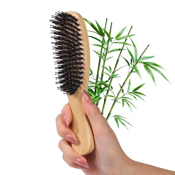 PERFEHAIR Boar Bristle Hair Brush, Bamboo Handle Mini Brush, 7.5 in